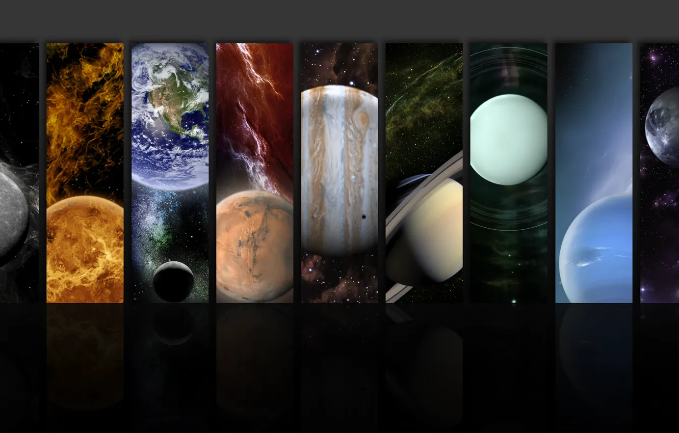 Фото обои земля, планеты, марс, юпитер, нептун, сатурн, венера