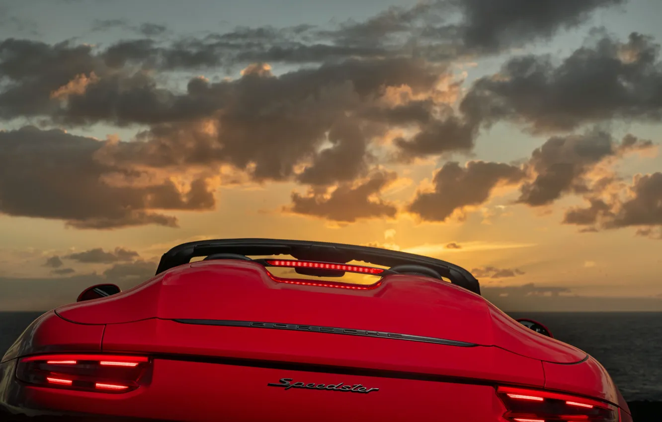 Фото обои облака, красный, зад, 911, Porsche, Speedster, 991, 2019