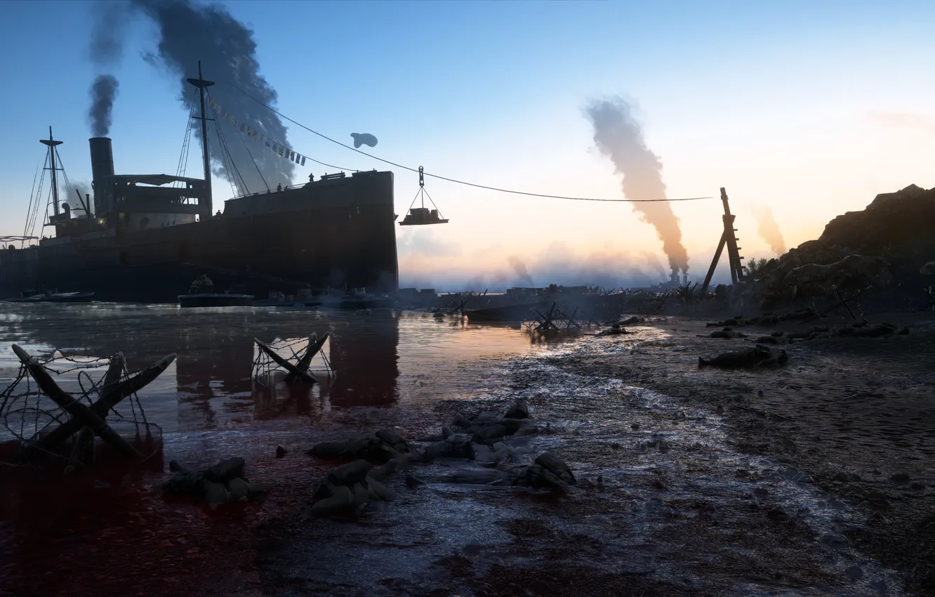 Фото обои берег, Корабль, поле битвы, Battlefield 1