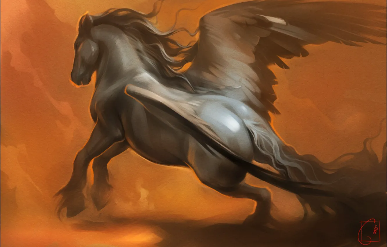 Фото обои конь, крылья, фэнтези, арт, пегас, Александра Хитрова, GaudiBuendia