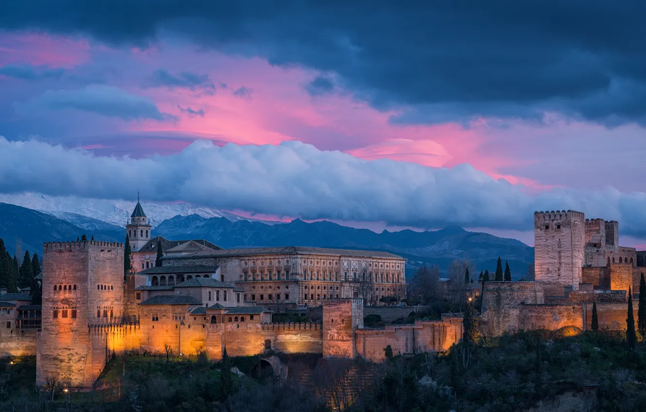 Фото обои небо, вечер, Испания, Гранада, Alhambra, Альгамбра
