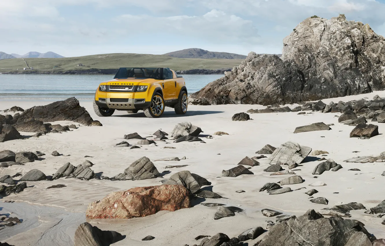 Фото обои Песок, Пляж, Камни, Великобритания, Land Rover, Концепт-кар, Sport, DC100