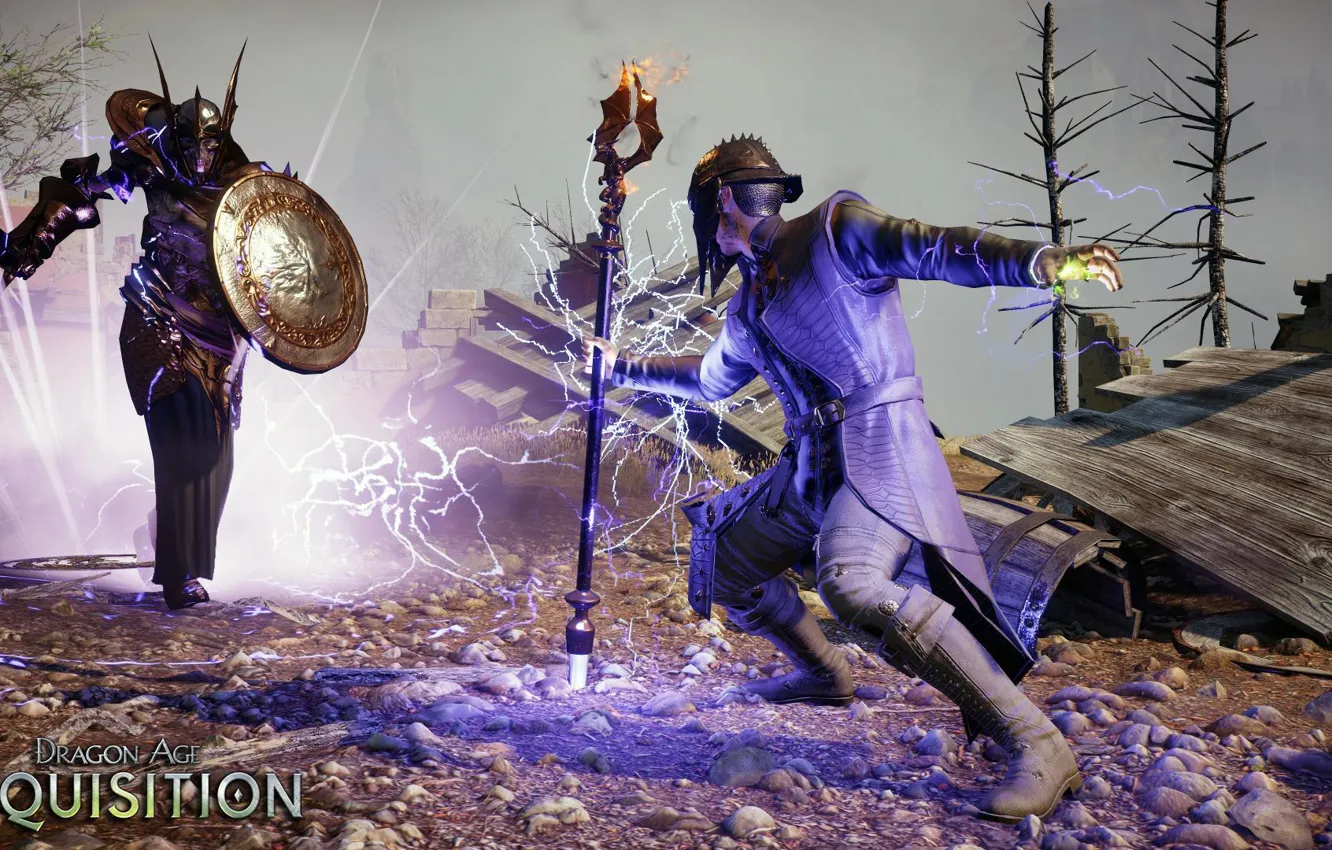 Фото обои магия, меч, щит, dragon age, инквизитор, нежить, rpg, bioware