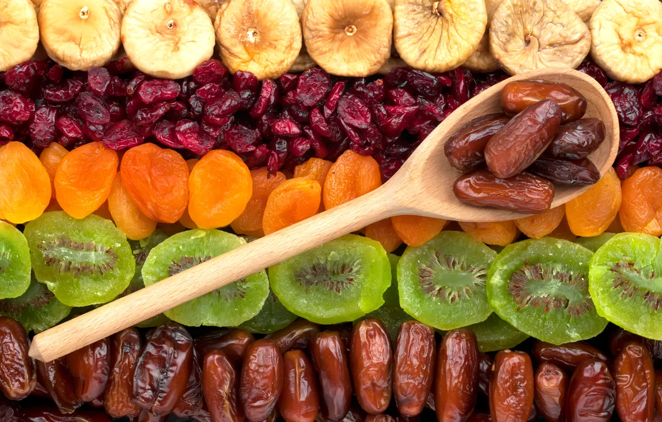 Фото обои киви, fruit, инжир, курага, сухофрукты, финики