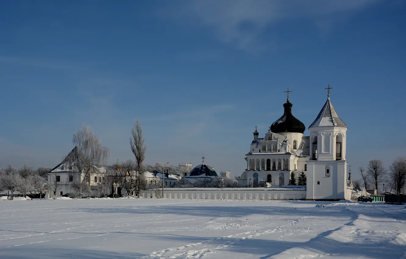 Фото обои зима, пейзаж, архитектура, монастырь