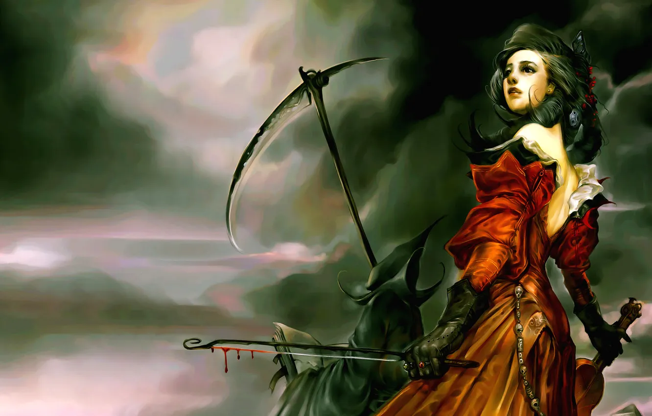 Фото обои девушка, скрипка, зло, красотка, Коса.