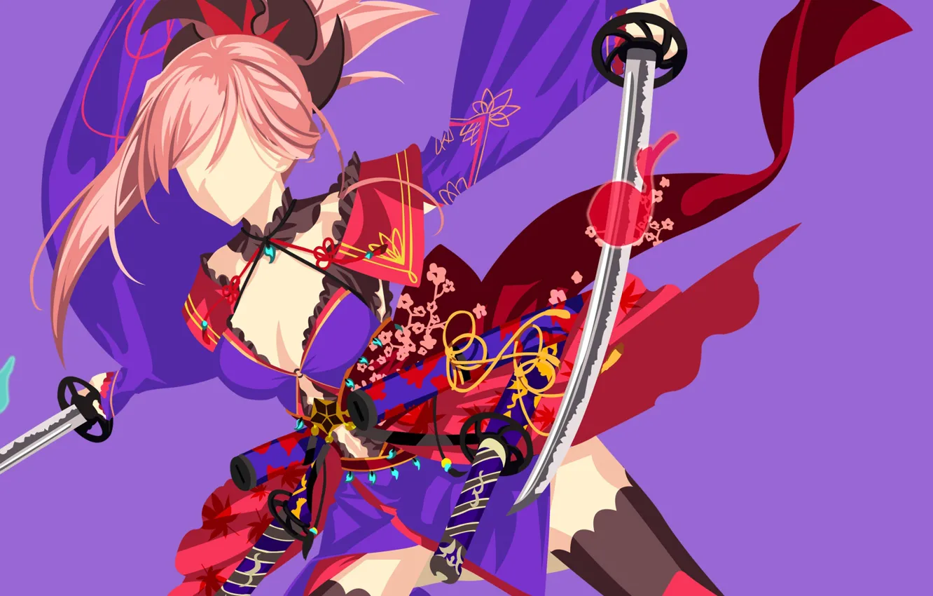 Фото обои девушка, оружие, минимализм, мечи, юката, Fate / Grand Order