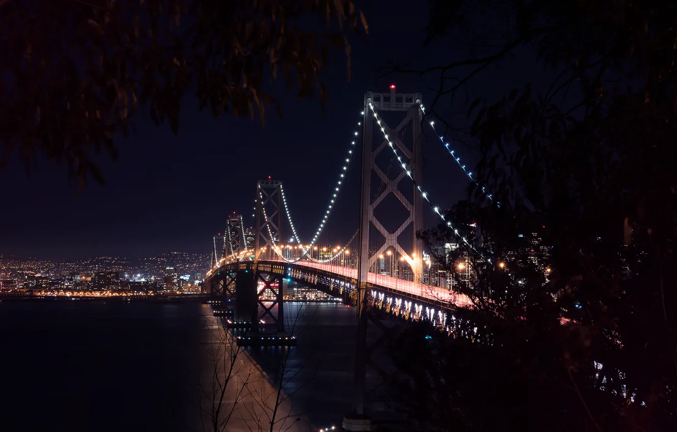 Фото обои City, Landscape, Bay Bridge, Architecture, San-Francisco, West, Nigth, Scape