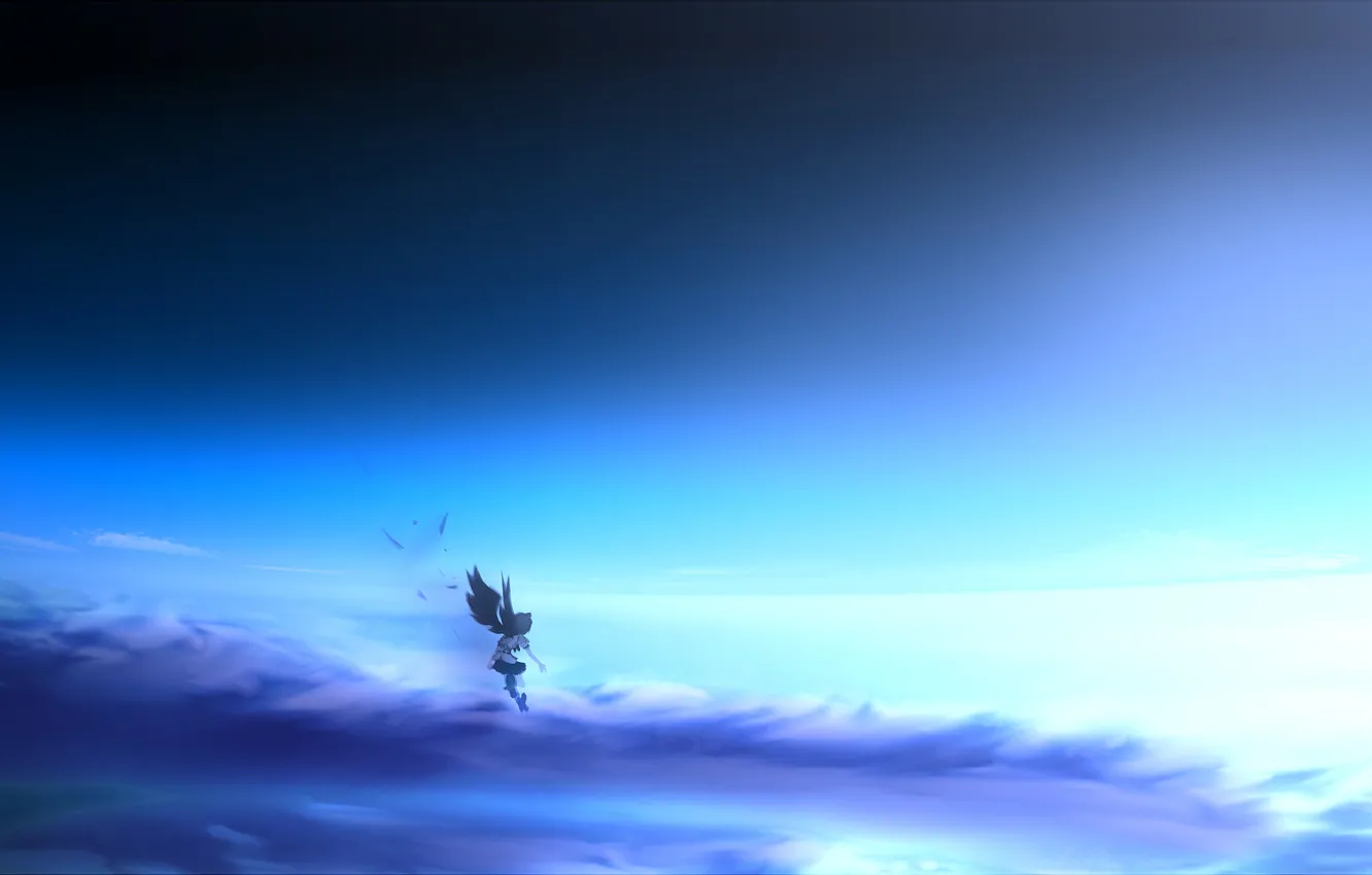Фото обои небо, девушка, облака, аниме, touhou, shameimaru aya