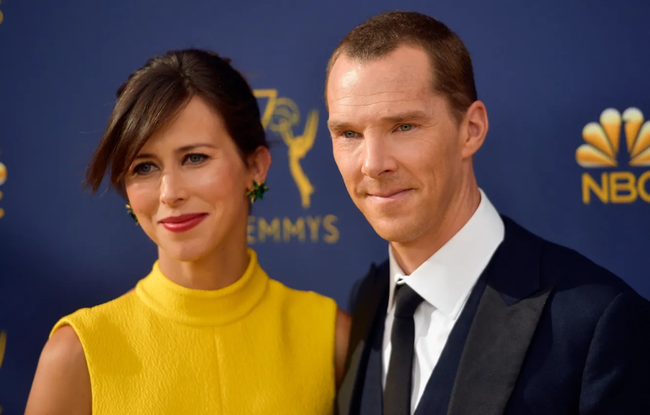 Фото обои двое, улыбаются, Бенедикт Камбербэтч, Benedict Cumberbatch, супруги, Софи Хантер