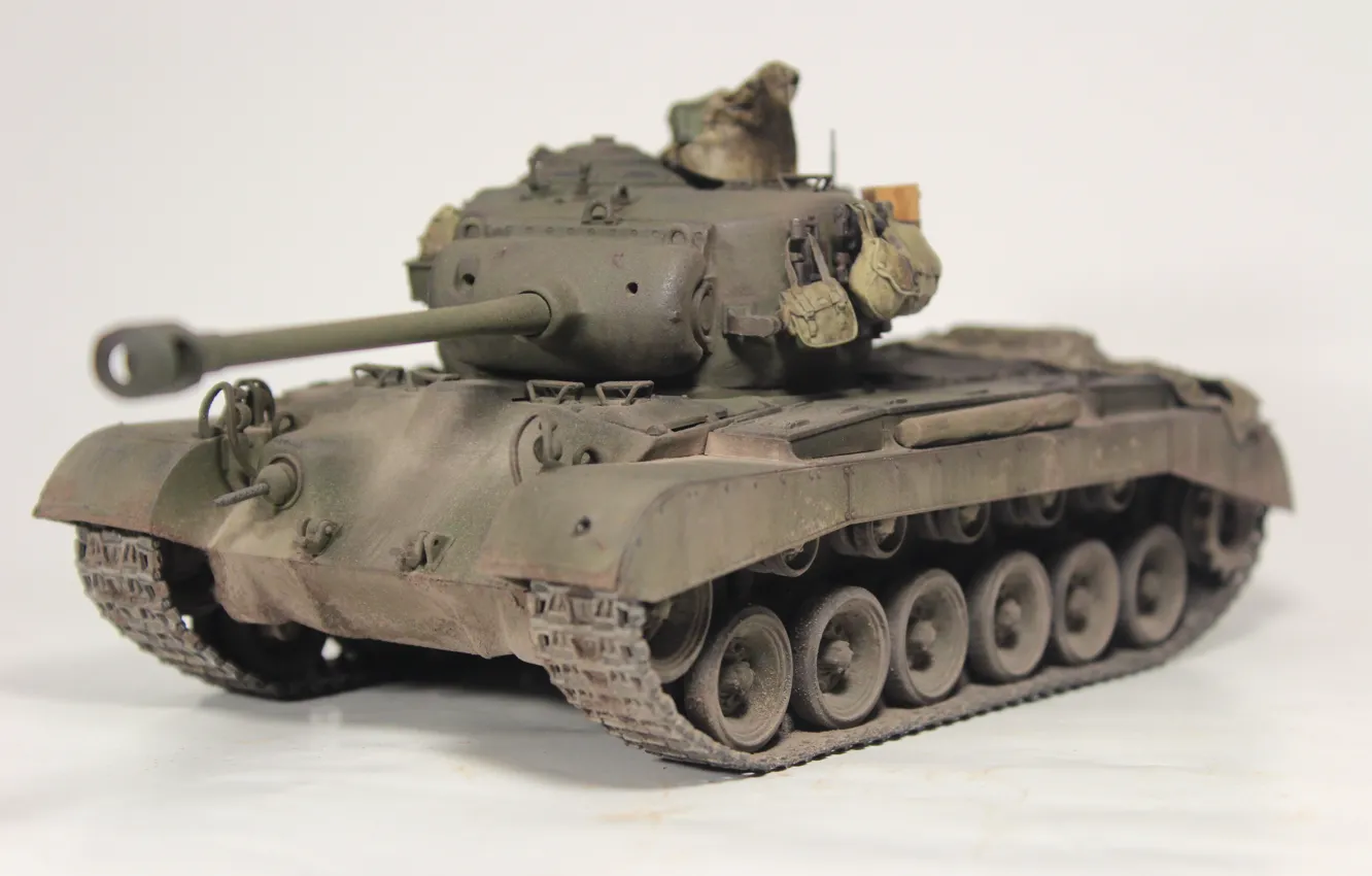 Фото обои макро, игрушка, средний танк, моделька, M26, Першинг