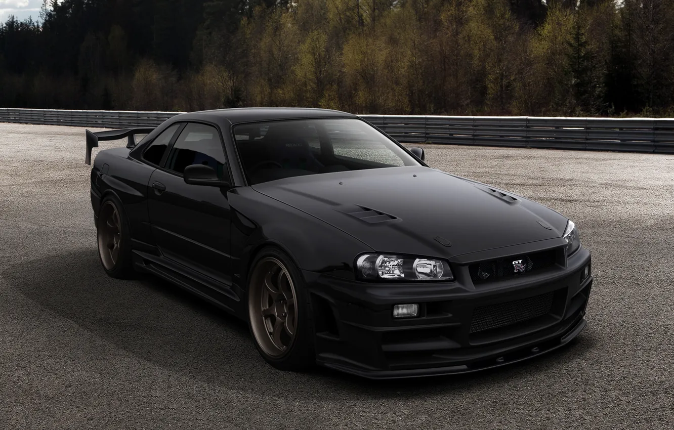 Фото обои nissan, black, gtr34