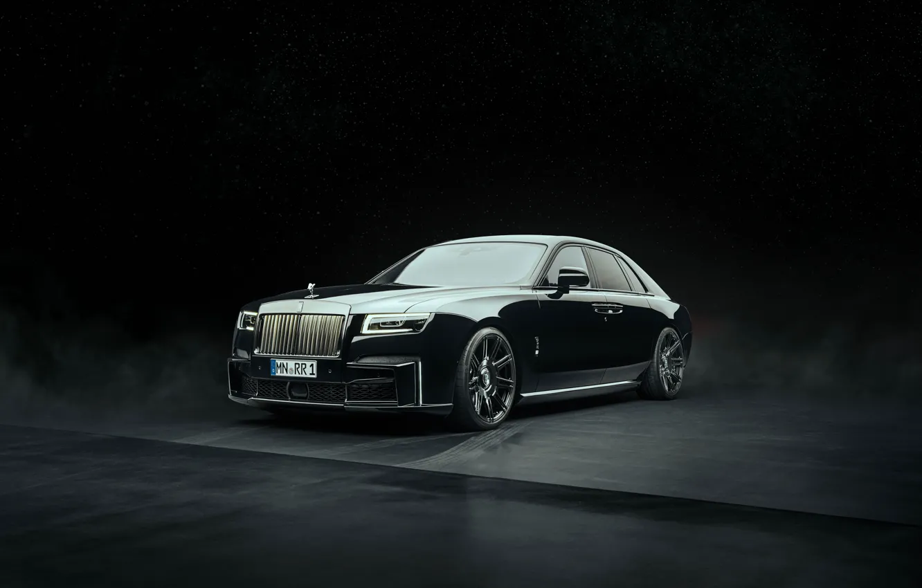 Фото обои rolls royce, ghost, dark background, spofec, black badge