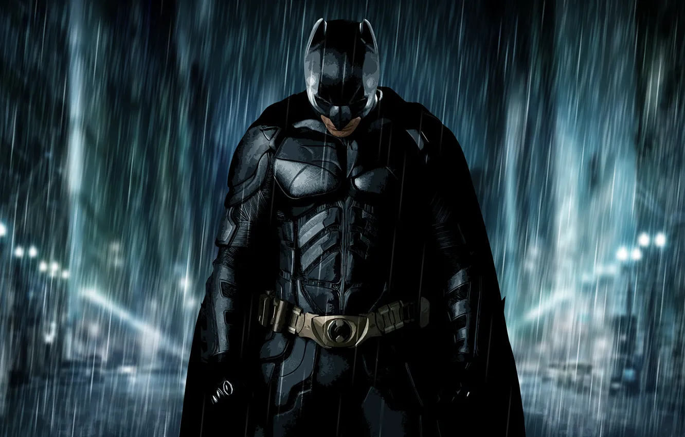 Фото обои дождь, улица, Бэтмен, Batman