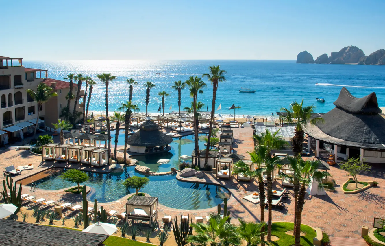 Фото обои пальмы, океан, бассейн, Мексика, курорт, Mexico, Cabo San Lucas, Hotel Deals