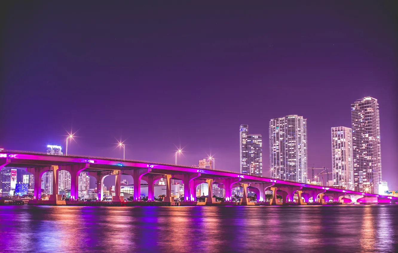Фото обои ночь, мост, florida, майами, флорида, miami, vice city