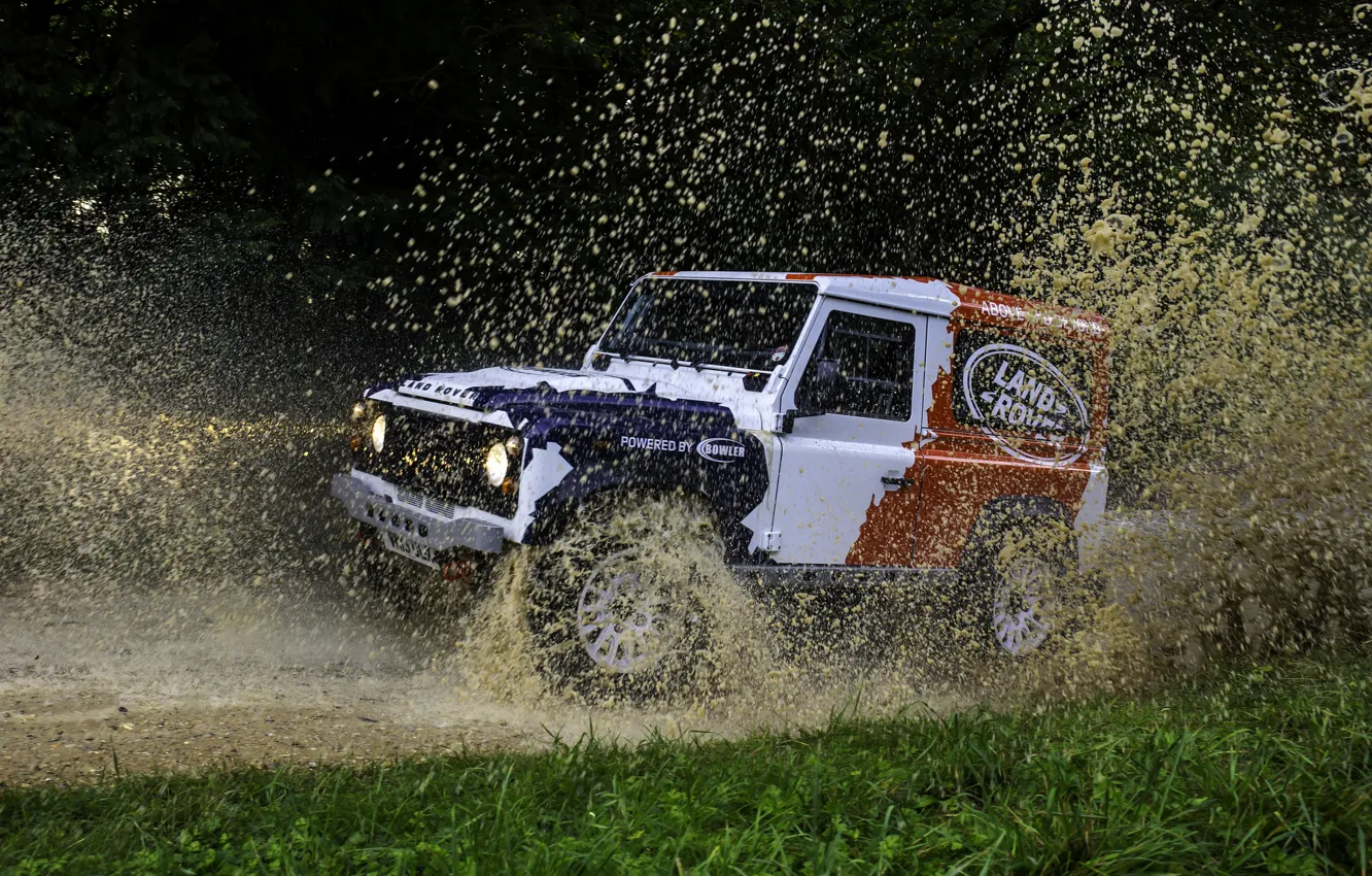 Фото обои брызги, Land Rover, Defender, 2013, 2014, Challenge, Bowler