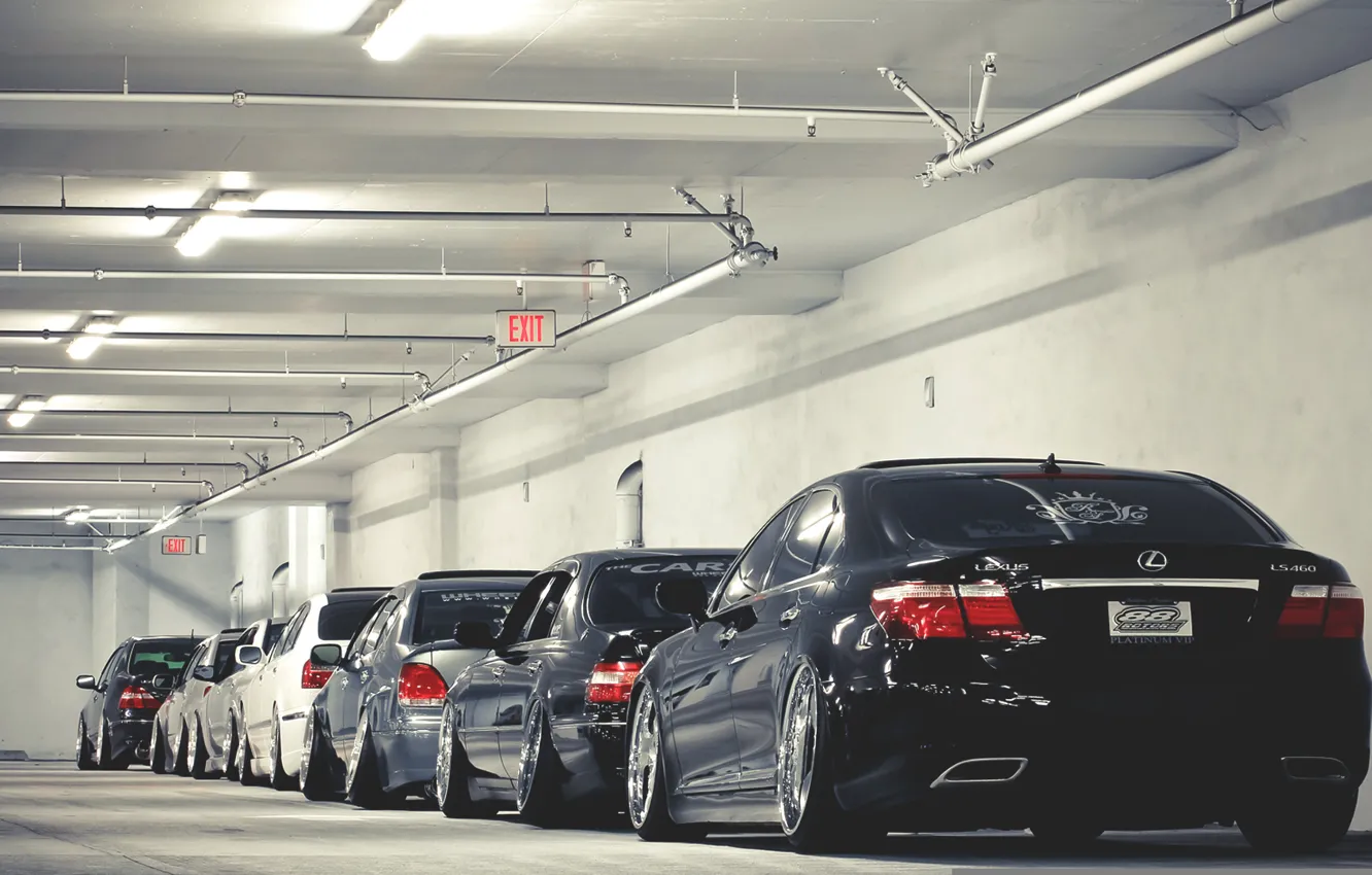 Фото обои гараж, nissan, парковка, lexus, subaru, japan, ниссан, impreza
