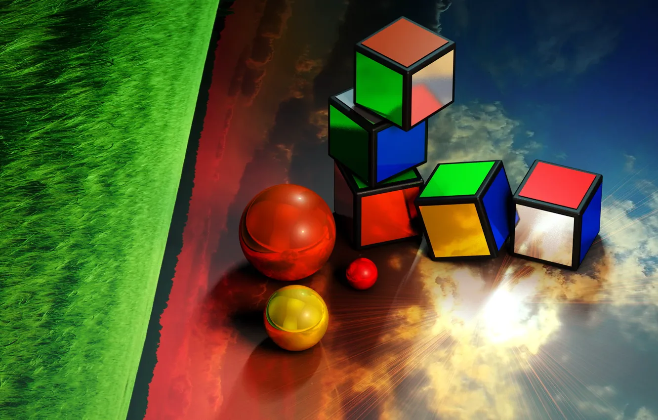 Фото обои солнце, свет, кубик, кубик рубика, рубик, sphere, cube, rubick