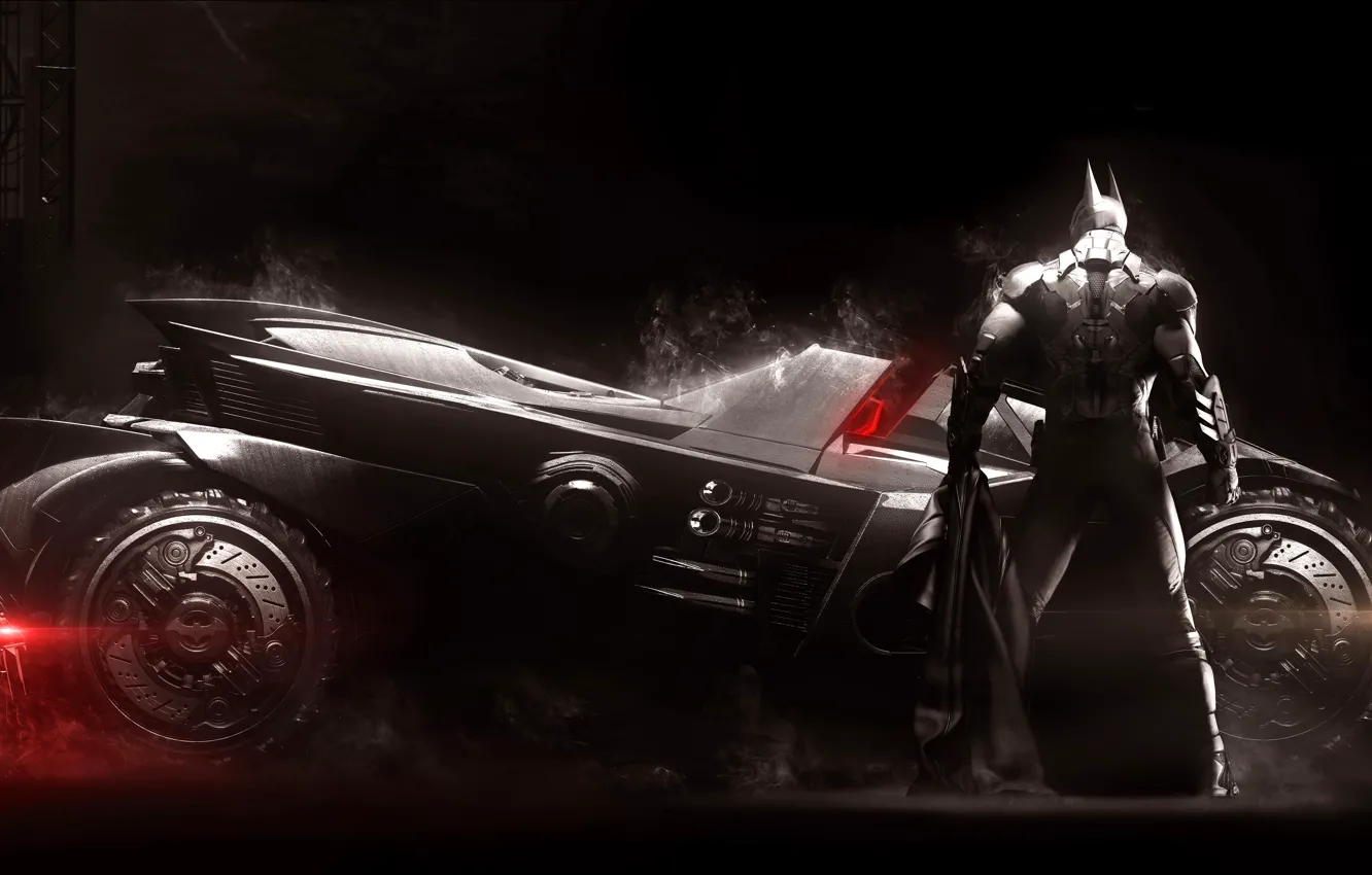 Фото обои Автомобиль, Batman, Game, Киборг, Cyborg, Batman: Arkham Knight, Дымка, Супер герой