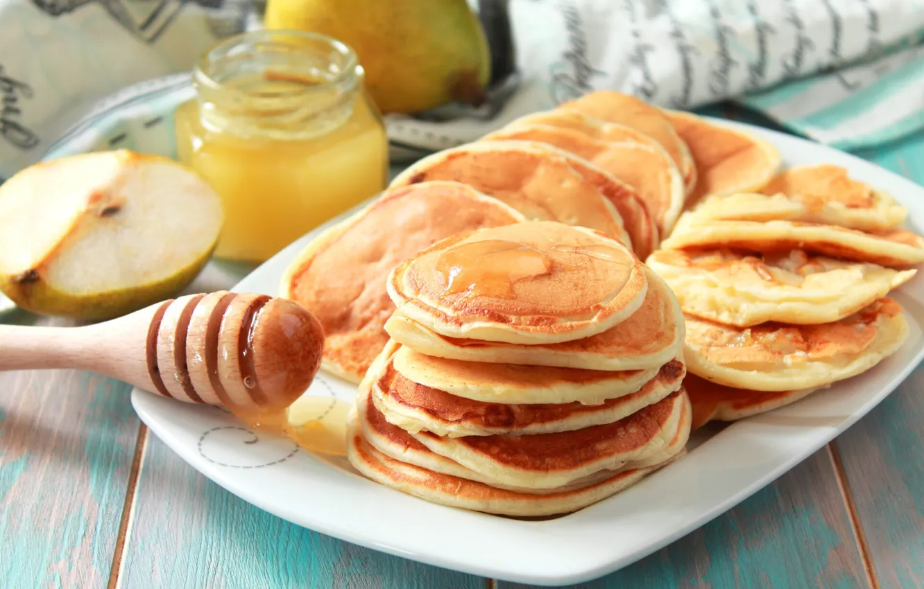 Фото обои мед, груши, оладьи