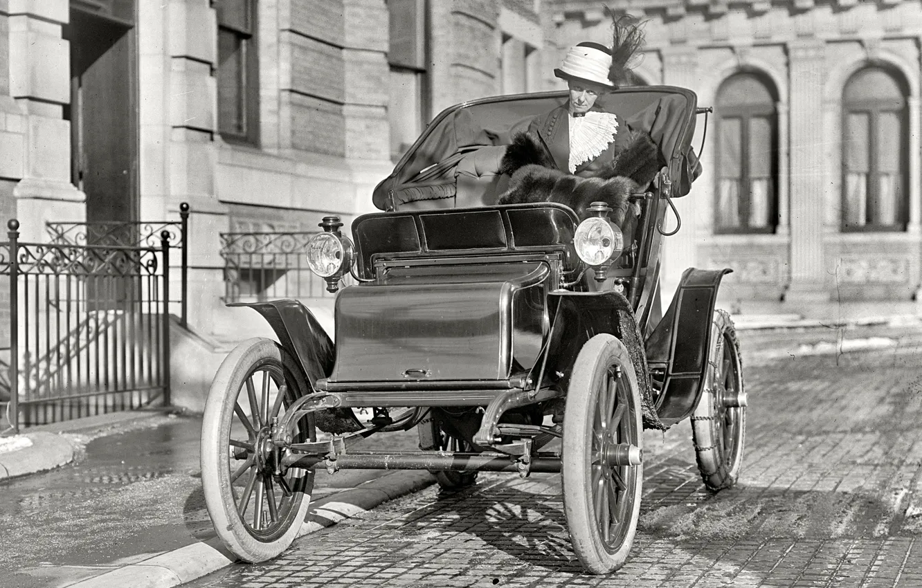 Фото обои ретро, Ford, США, автомобиль, дама, 1910-й год