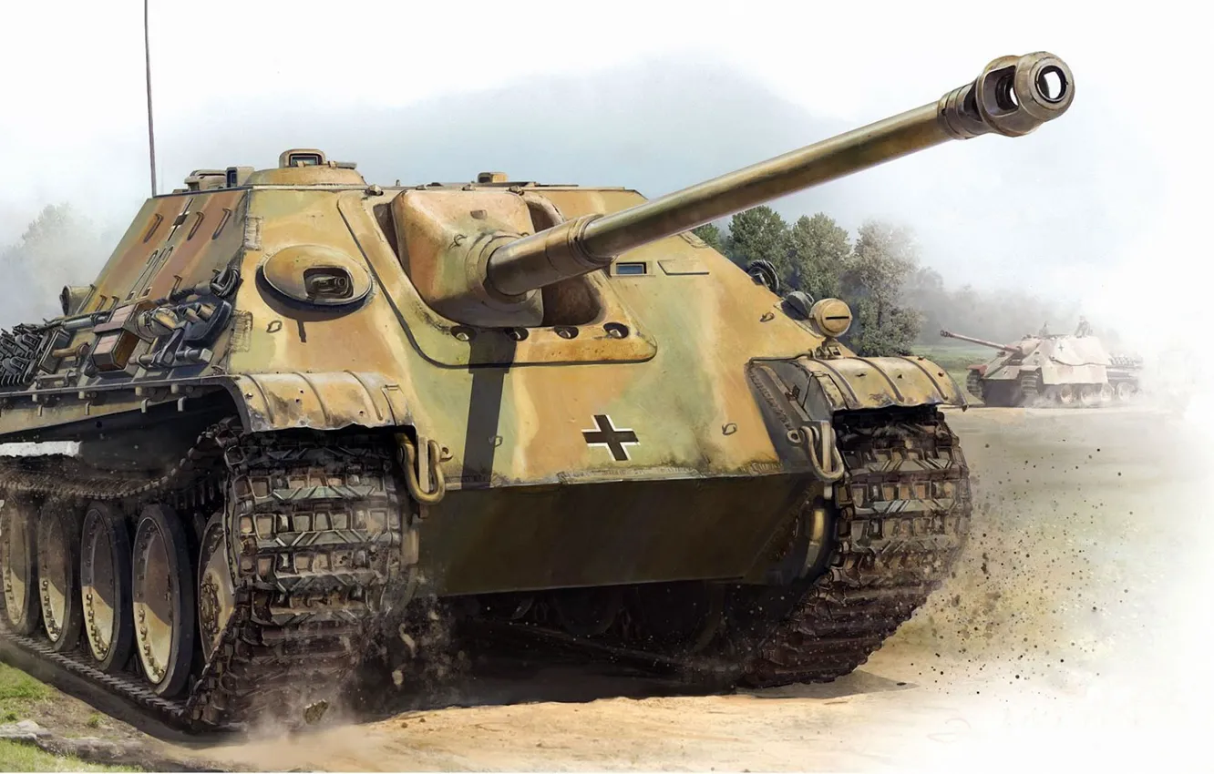 Фото обои САУ, Jagdpanther, Истребитель танков, немецкая самоходно-артиллерийская установка, Ягдпантера, тяжёлая по массе