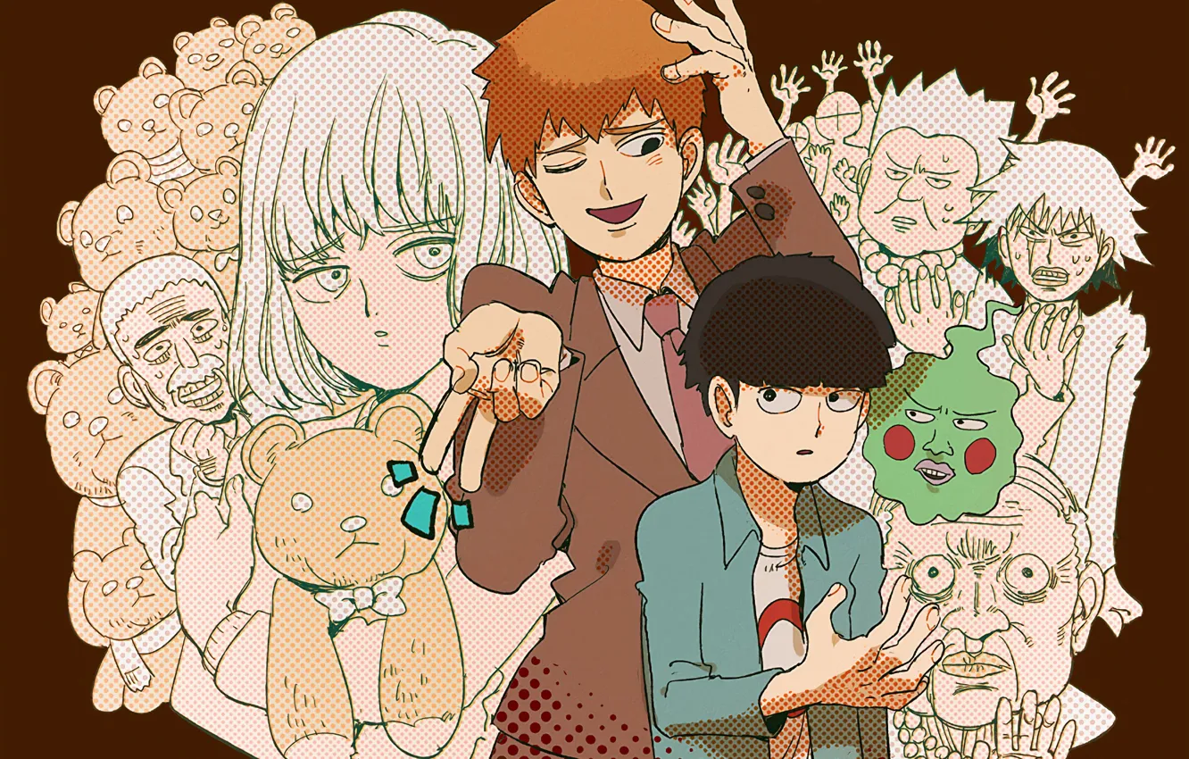 Фото обои люди, приведение, Mob Psycho 100, Кагеяма Шигео, Моб психо 100, Аратака Рейген, Ямочки