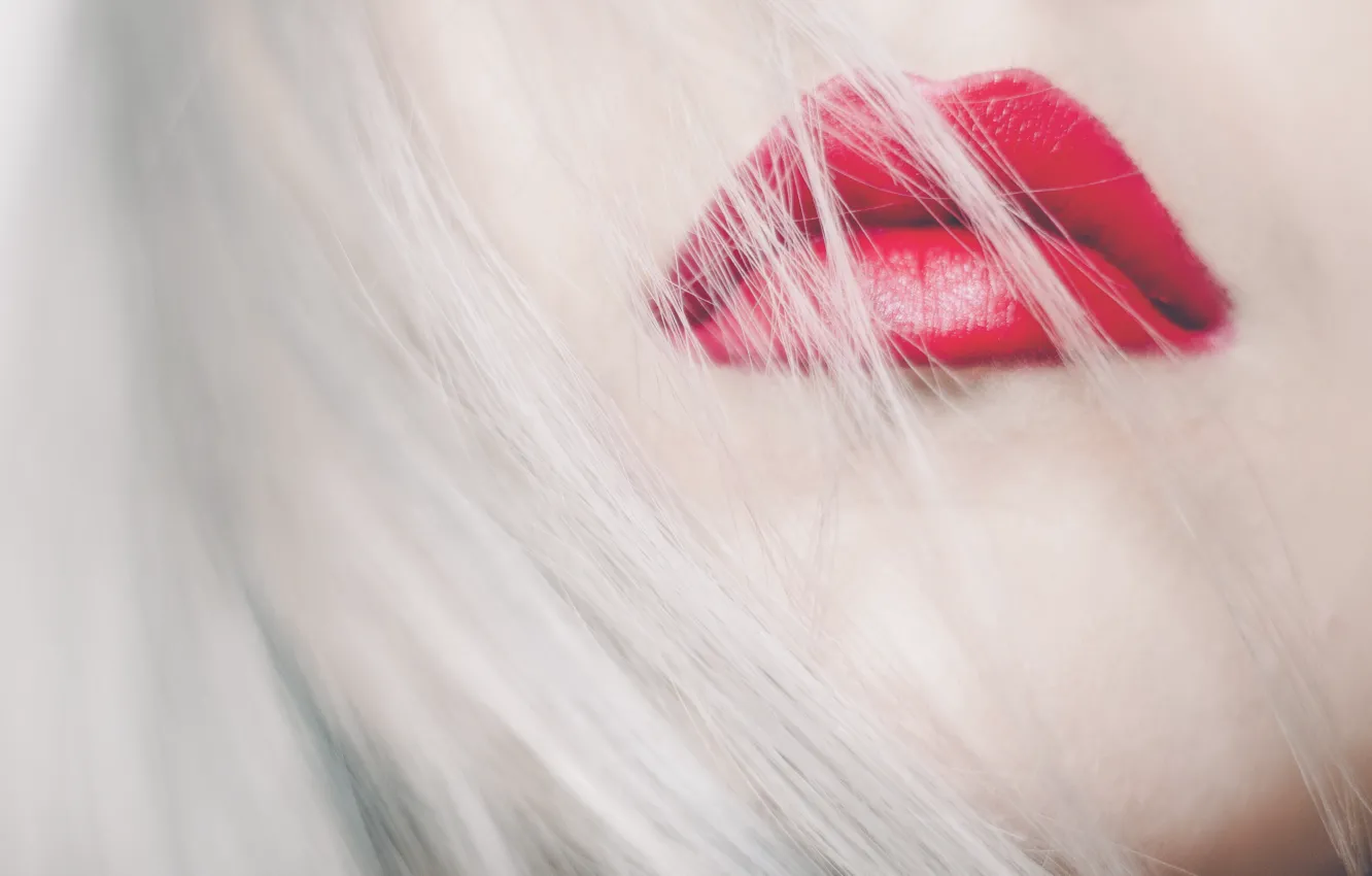 Фото обои крупный план, губы, close-up, белые волосы, lips, white hair, яркая помада, часть лица