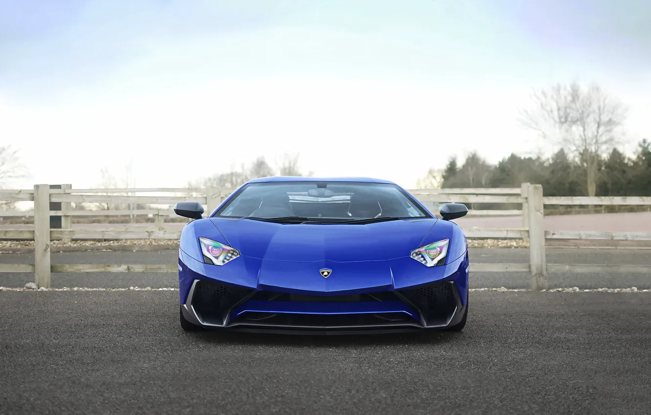 Фото обои lamborghini, blue, front, view, aventador, 750-4, lp, sv