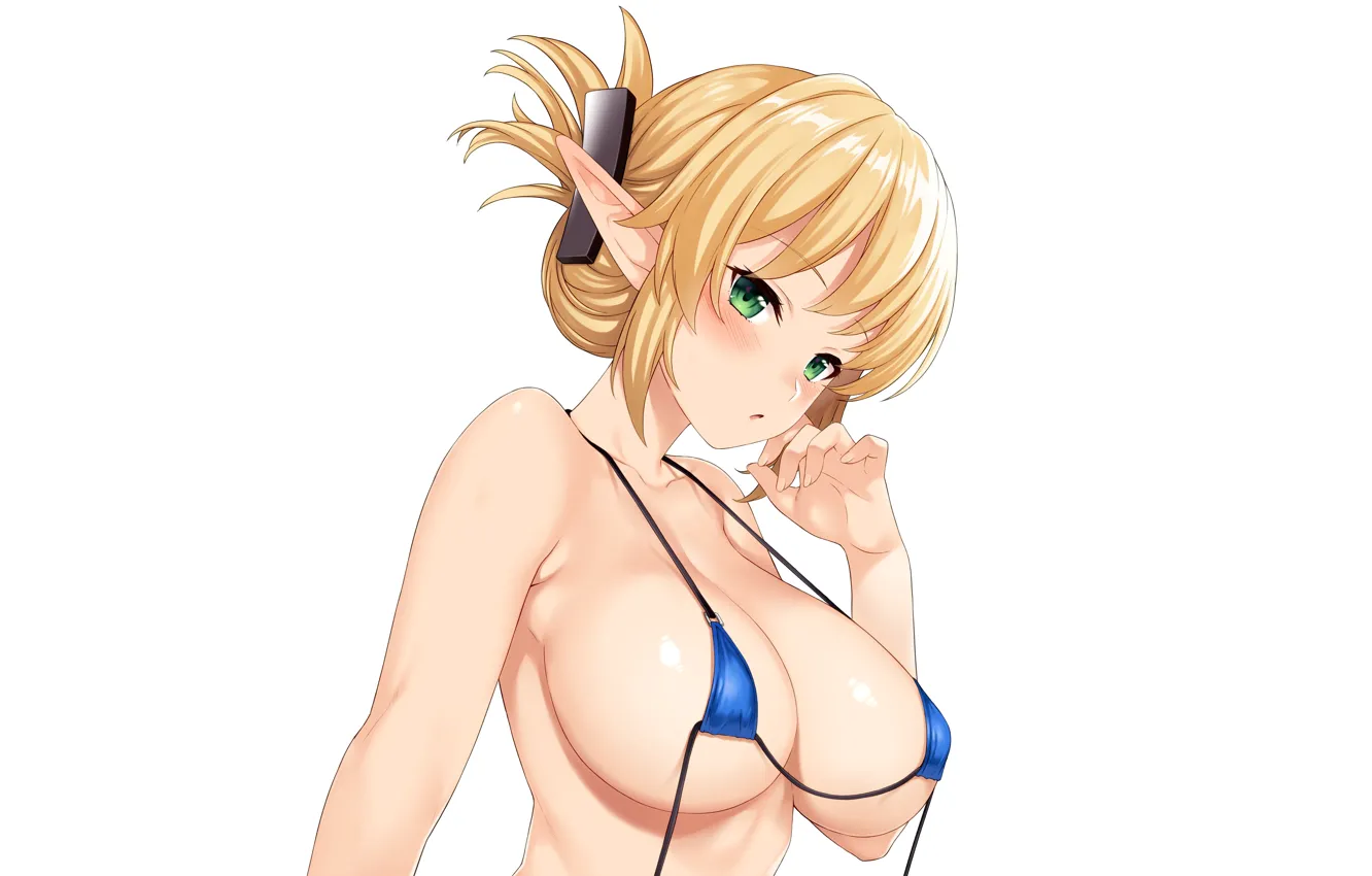 Фото обои girl, sexy, cleavage, green eyes, long hair, boobs, anime, beautiful