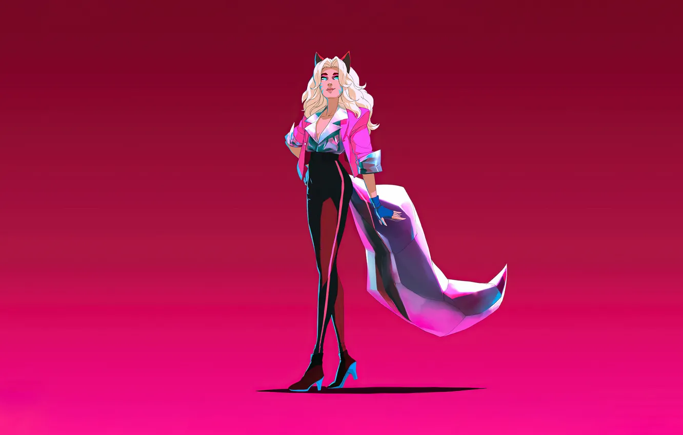 Фото обои League of Legends, Ahri, Лига Легенд, Ари, девятихвостая лиса, одинокая фигура, KDA, КДА