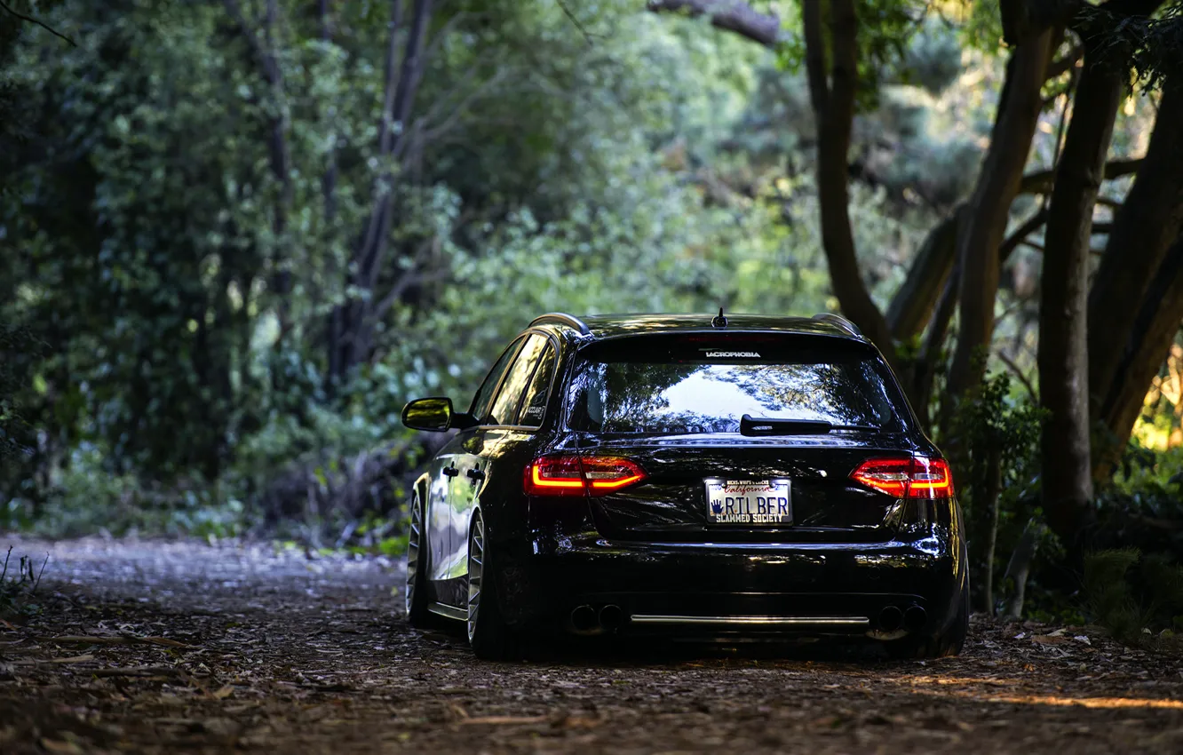 Фото обои Audi, black, rear, wagon, stance, avant