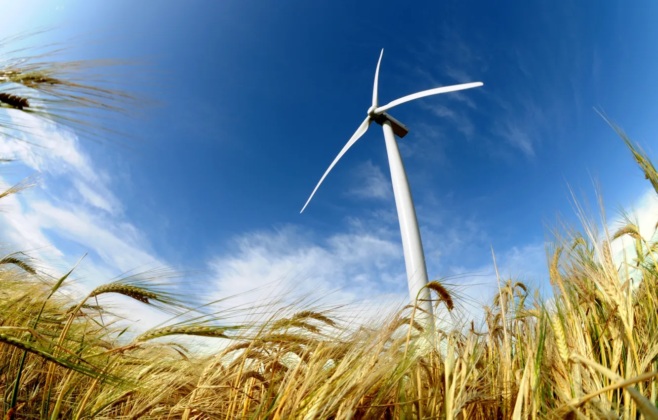 Фото обои field, power, energy, wind, wind turbine