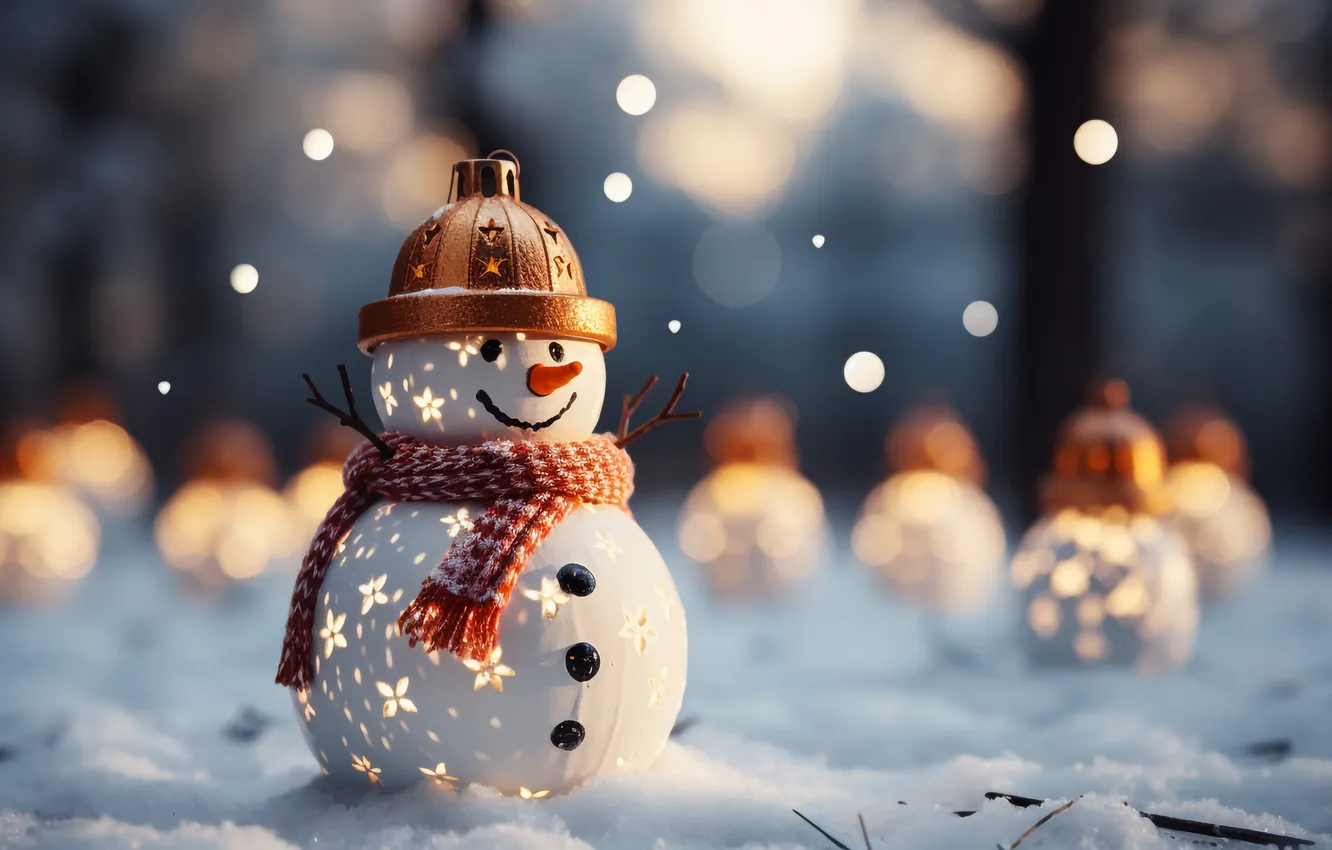 Фото обои зима, снег, Рождество, Новый год, снеговик, Christmas, winter, snow