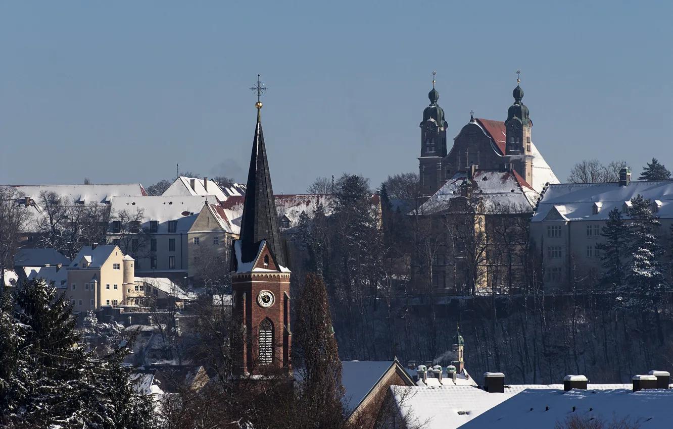 Фото обои зима, снег, дома, Германия, Бавария