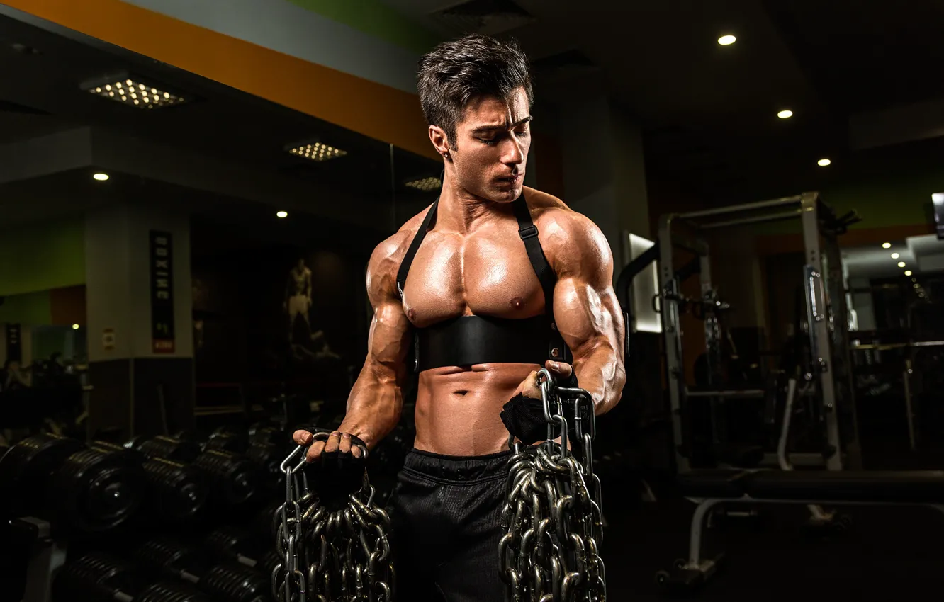 Фото обои muscles, chains, muscular, arms, Bodybuilder, wide pectorals