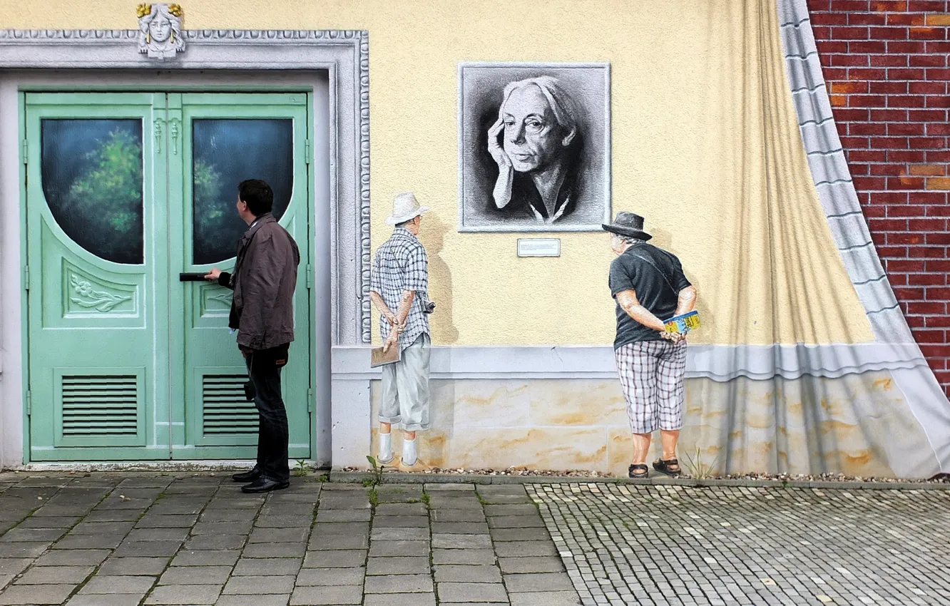 Фото обои стена, граффити, Германия, Дрезден, дверь, Germany, Dresden