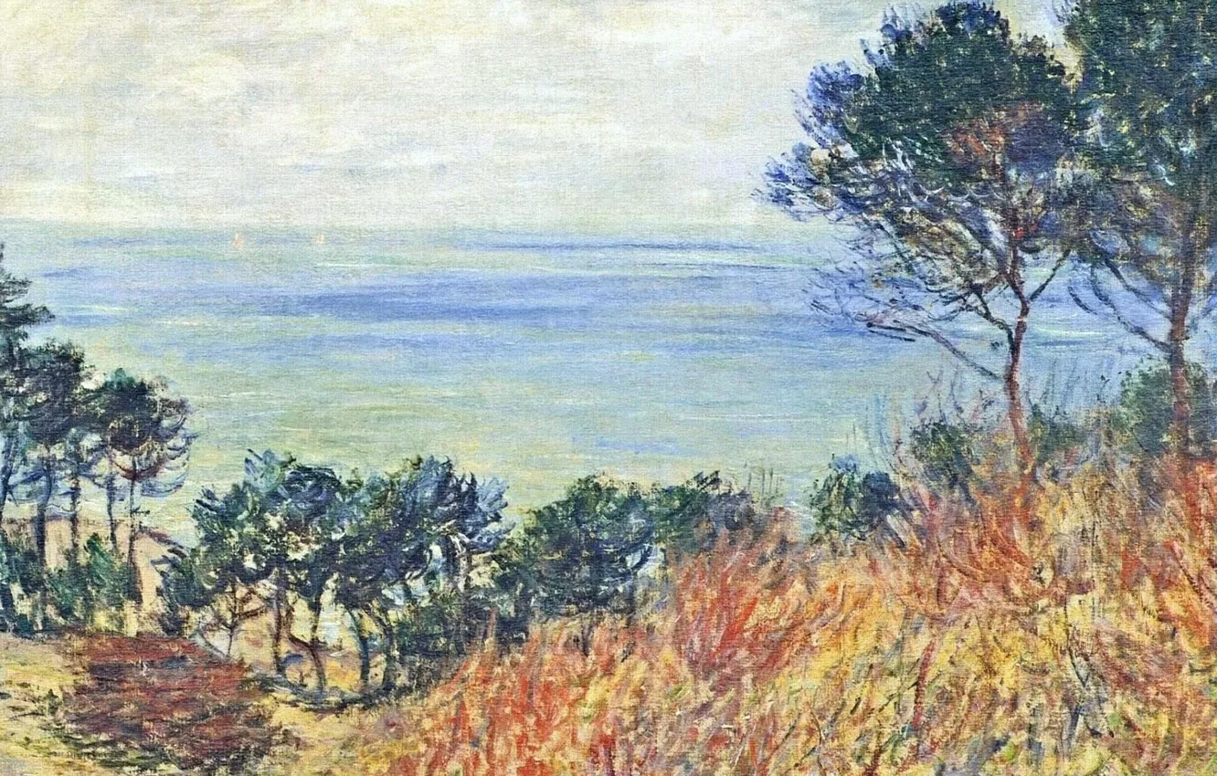 Фото обои пейзаж, картина, Клод Моне, Морское Побережье Варанжвиля