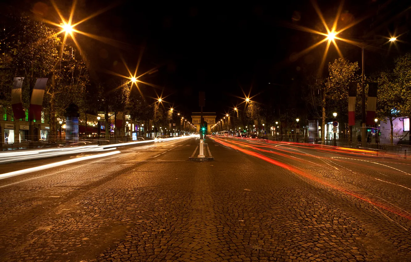 Фото обои дорога, ночь, огни, Париж