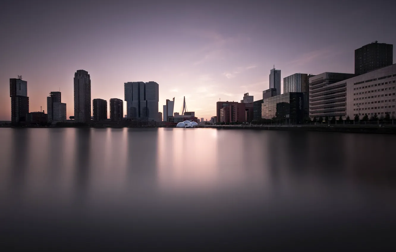 Фото обои ночь, город, Rotterdam