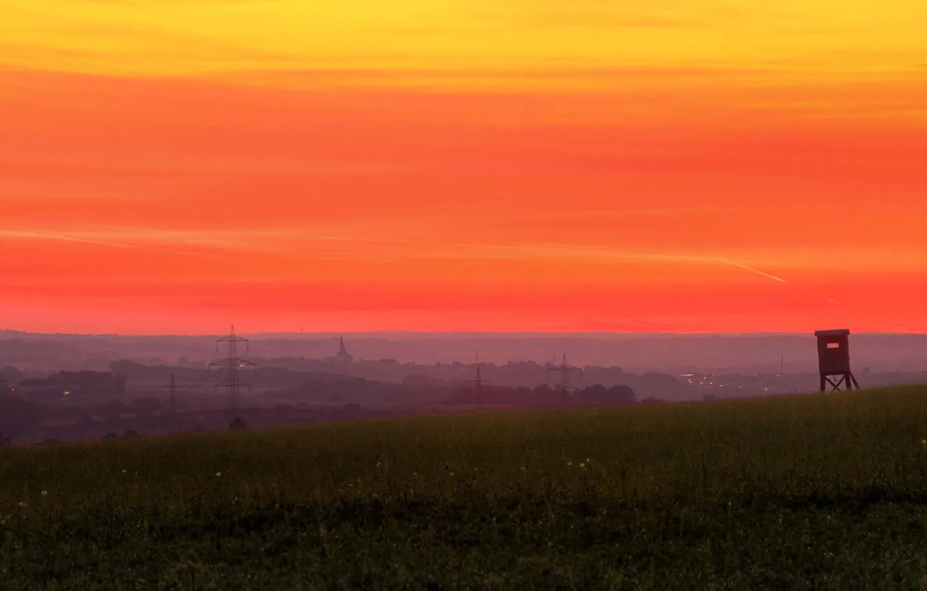 Фото обои twilight, sunset, dusk, village, countryside, power line, countryside scene