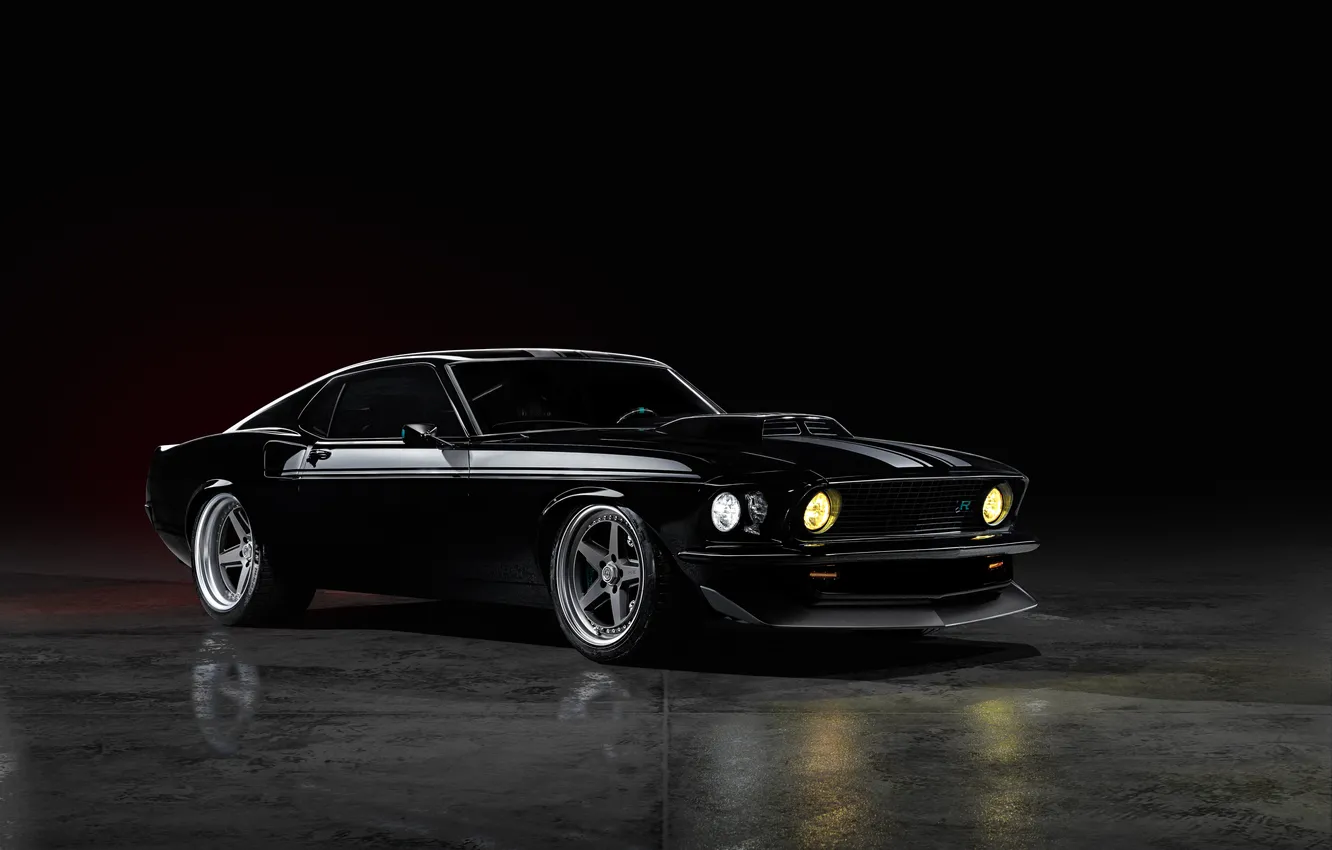 Фото обои Ford, Ford Mustang, SEMA, Ringbrothers, Dark Background, Black, SEMA 2025, Kingpin