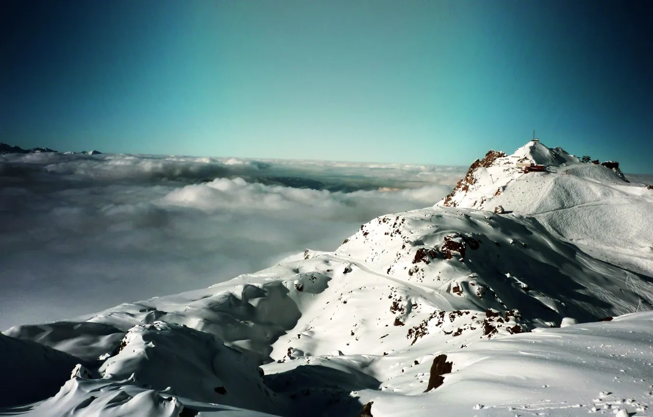 Фото обои зима, снег, пейзаж, горы, природа, туман, winter, mountains