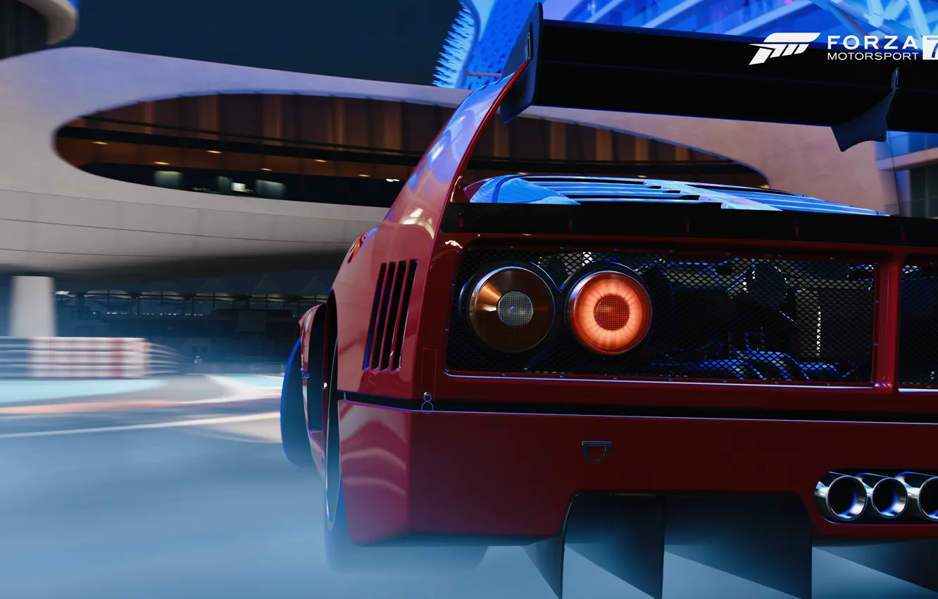 Фото обои HDR, Ferrari, F40, Drift, Lights, Smoke, Game, Backlight