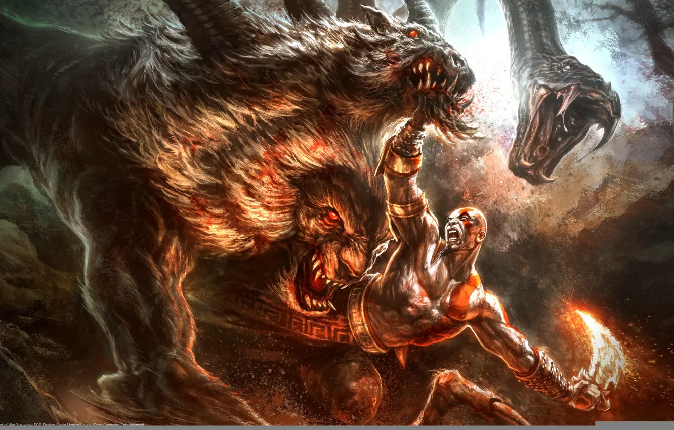 Фото обои kratos, god of war 3, animal gods