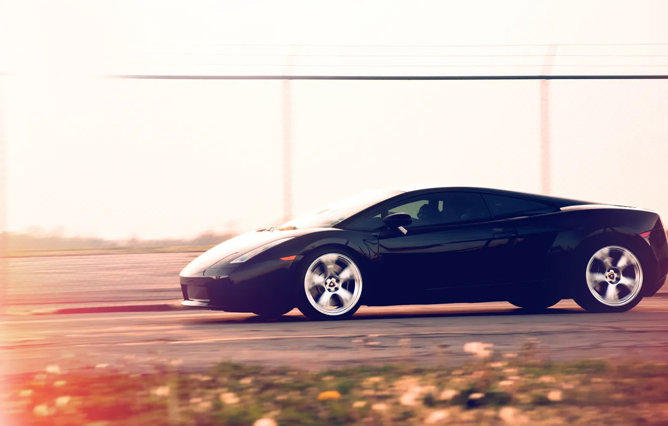 Фото обои скорость, Lamborghini, чёрная, Gallardo, black, блик, трек, ламборджини