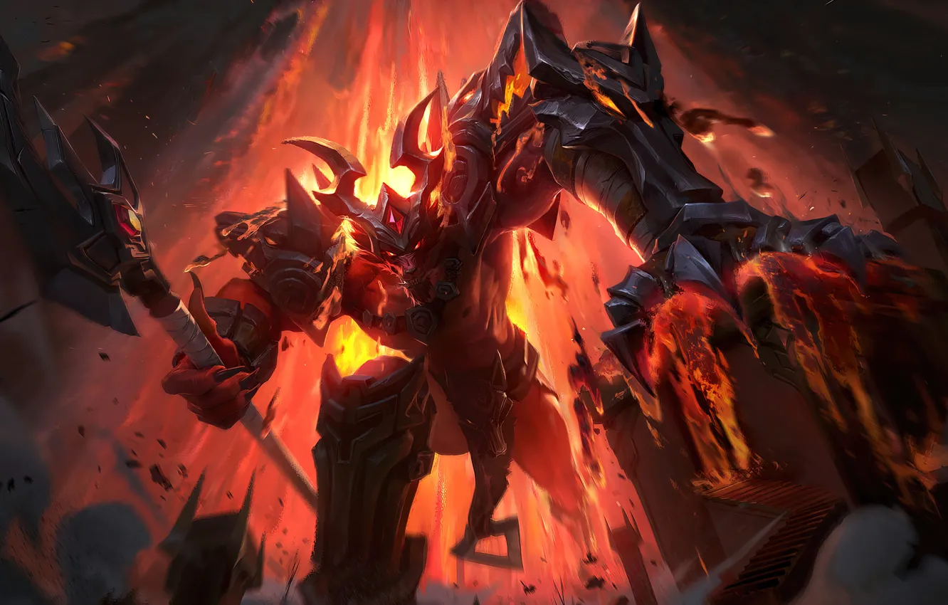 Фото обои огонь, игра, монстр, доспехи, лава, персонаж, видеоигра, League of Legends