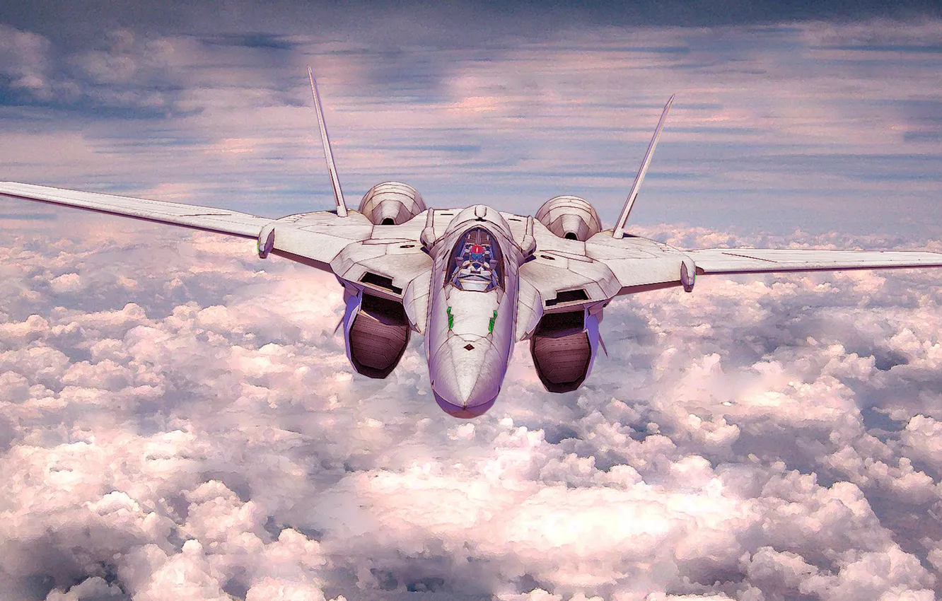 Фото обои небо, облака, авиация, истребитель, macross frontier