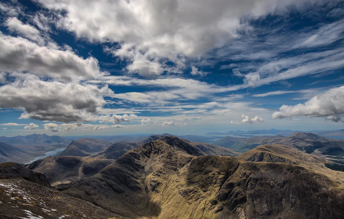 Фото обои небо, облака, горы, скалы, холмы, высота, Шотландия